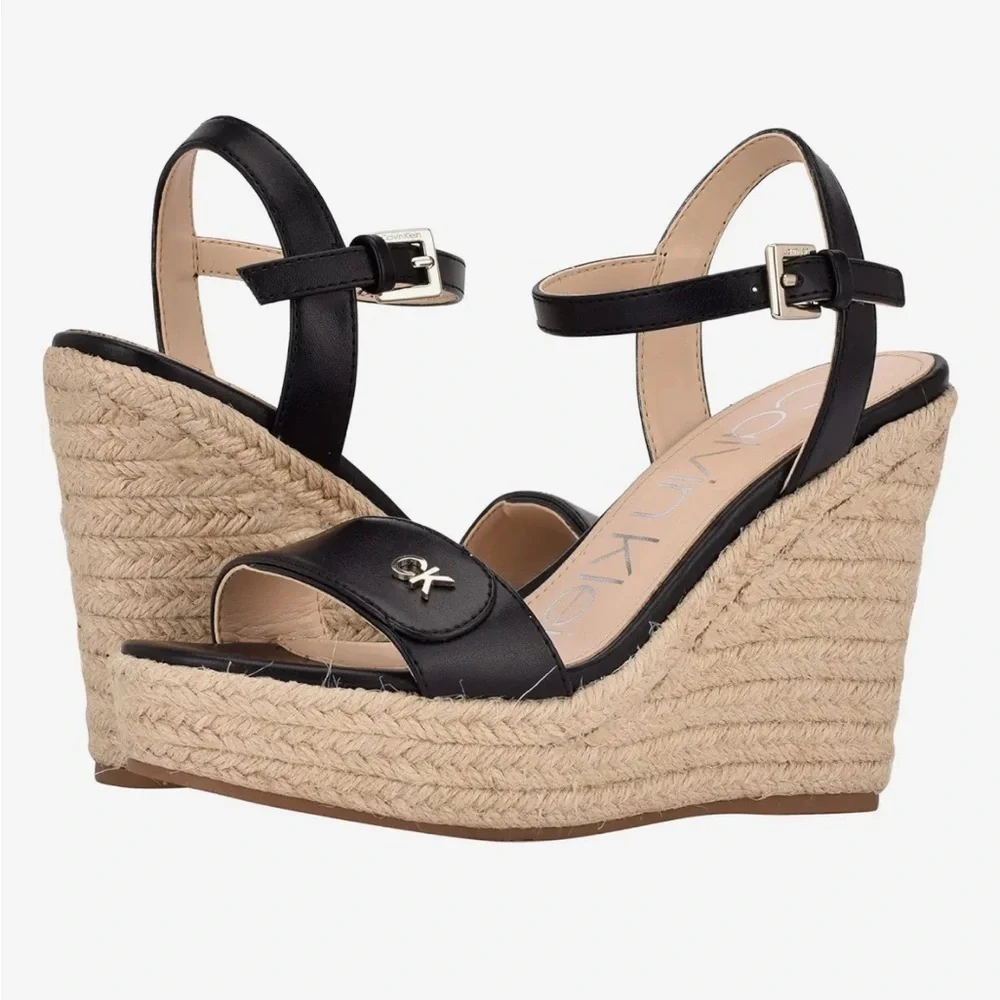 Calvin Klein Hamal Women's Sz 10 Wedge Heel Sandals Black New
